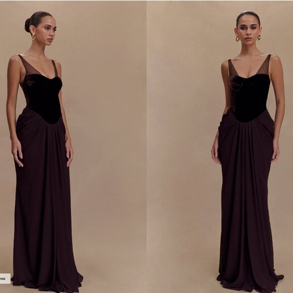 NWT Meshki Roxanne Velvet Corset Maxi Dress - Cacao Brown XS Xsmall 2US 34EU - Picture 8 of 12